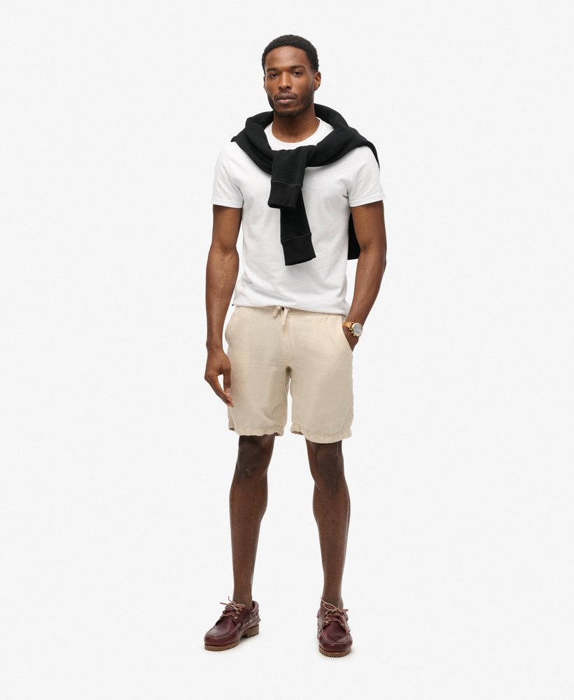 linnen shorts met trekkoord in steengrijs