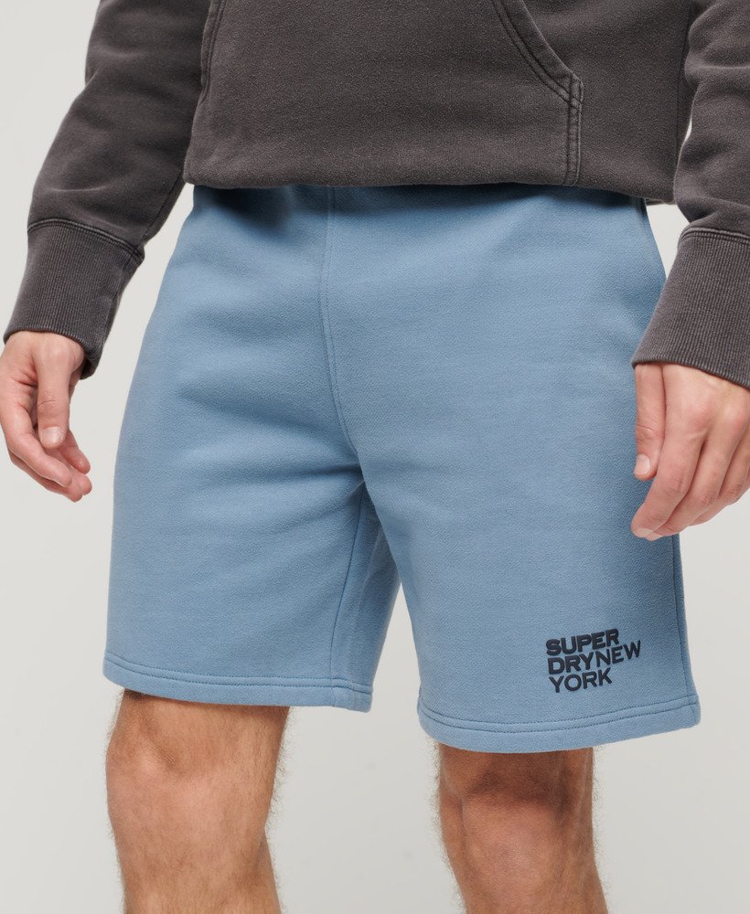 luxe losse sportshorts in gewassen denimblauw.