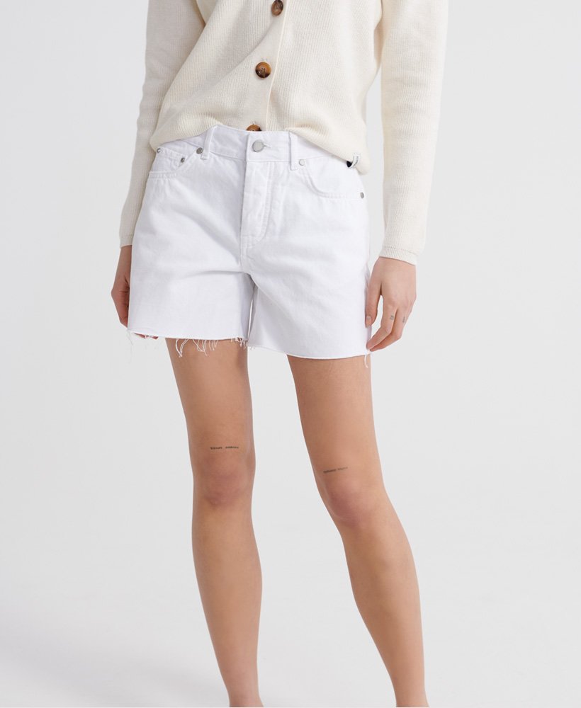 denim mid-length shorts in optic
