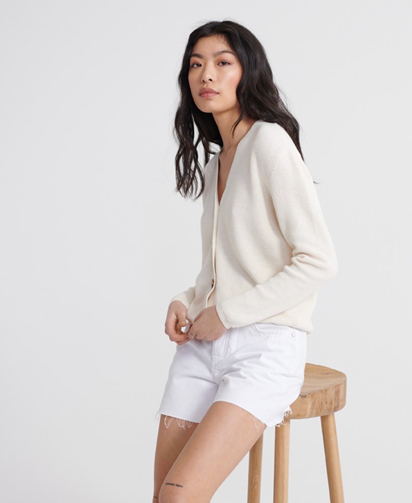 denim mid-length shorts in optic
