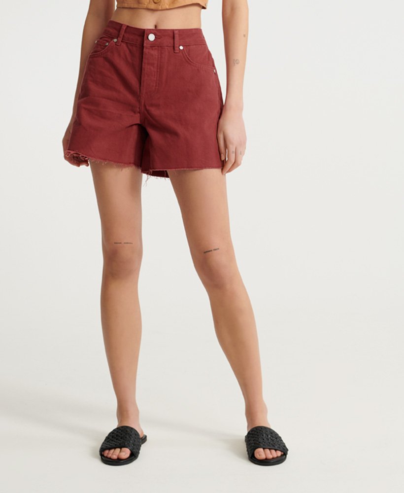 middellange denim shorts in aardrood