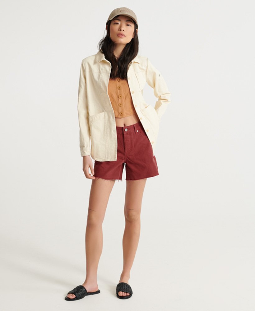 middellange denim shorts in aardrood