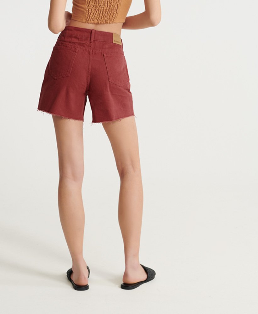 middellange denim shorts in aardrood