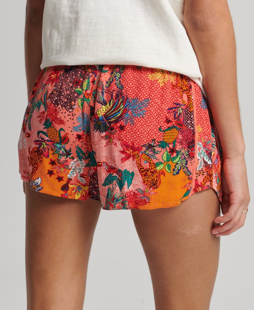 vintage strandshorts met print in koraalroze.