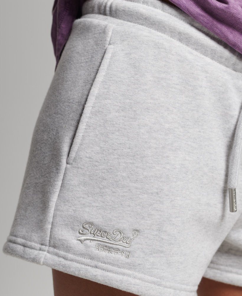 biologische katoenen shorts met vintage logo in glacier grey marl.