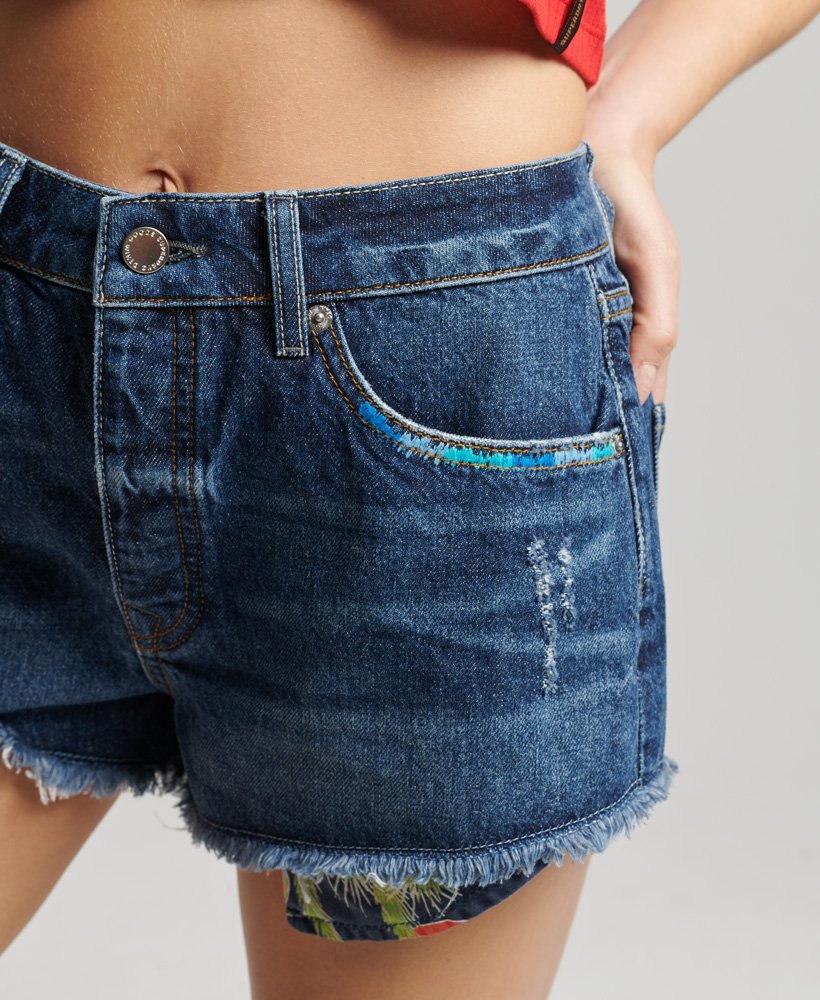 vintage high-rise afgesneden shorts in salem lichtblauw.