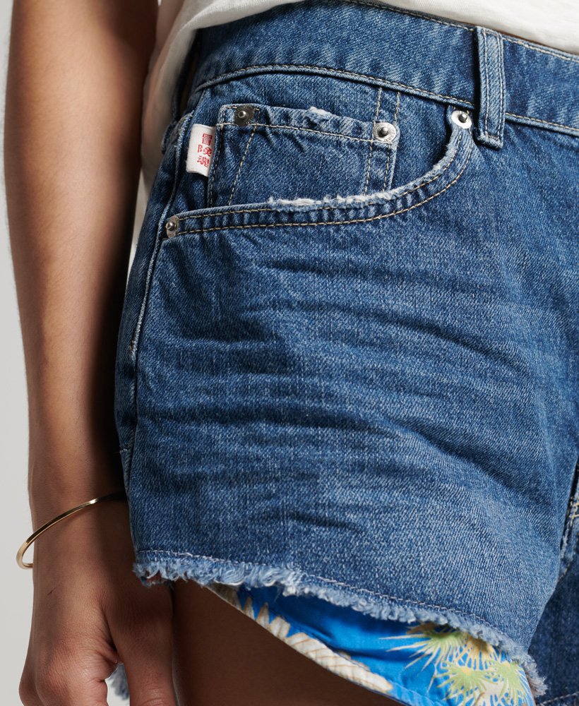 vintage high-rise afgesneden shorts in madison middenblauw