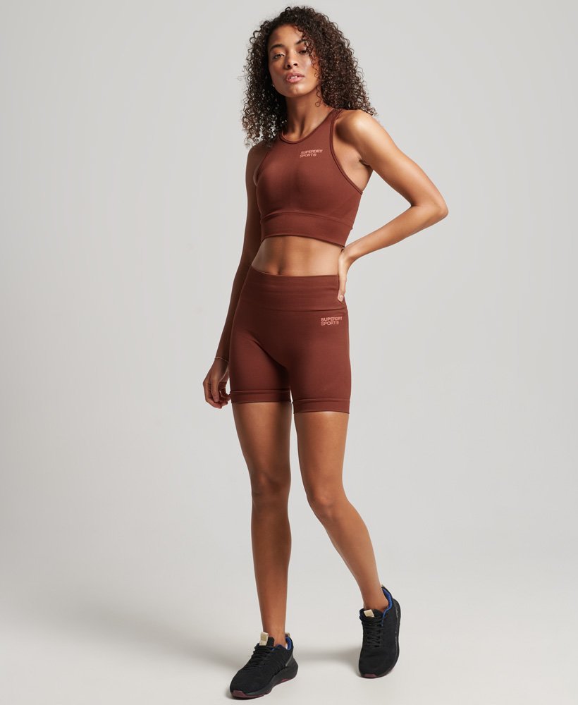 core seamless tight shorts in fired brick brown