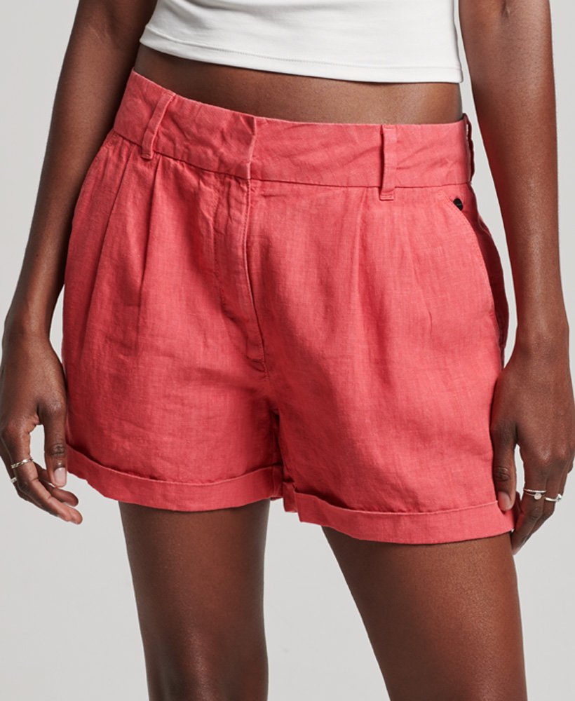 overgeverfde linnen shorts in active pink