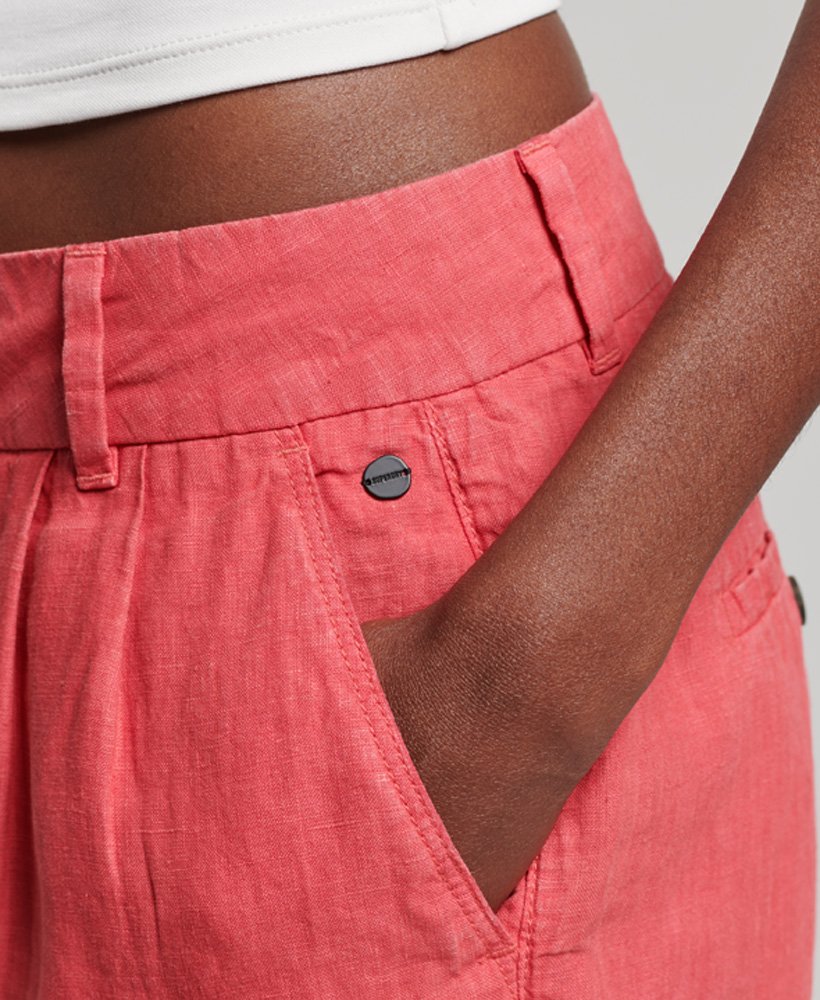overgeverfde linnen shorts in active pink