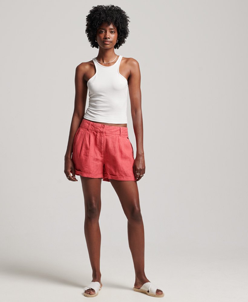 overgeverfde linnen shorts in active pink