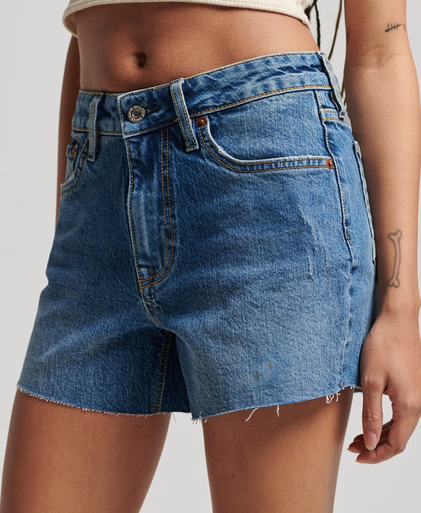 vintage slim fit shorts met middelhoge taille in madison mid blue