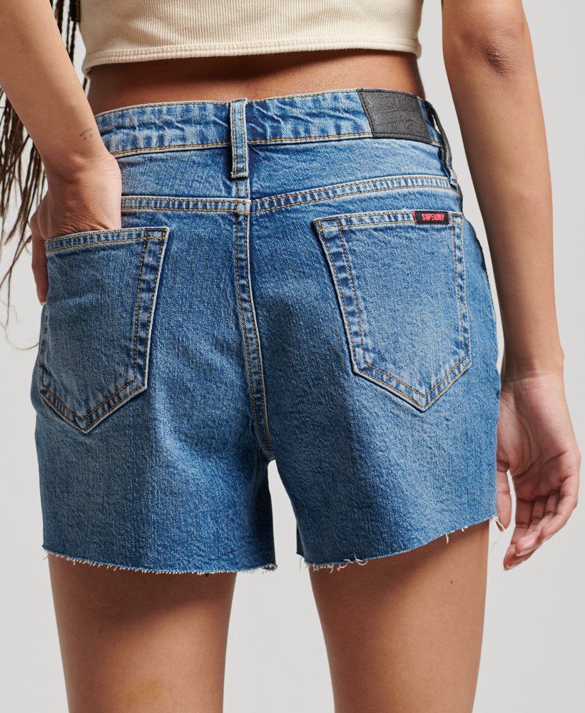 vintage slim fit shorts met middelhoge taille in madison mid blue