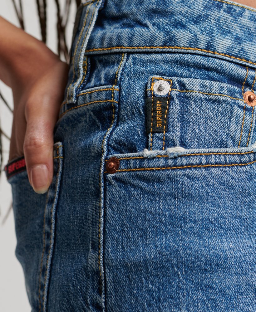 vintage slim fit shorts met middelhoge taille in madison mid blue