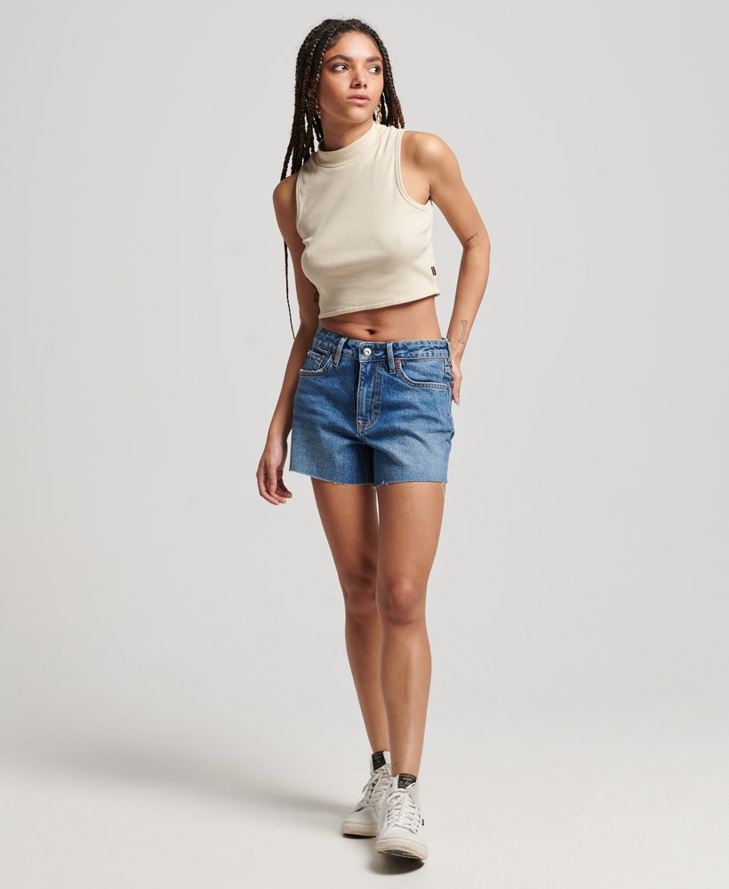 vintage slim fit shorts met middelhoge taille in madison mid blue