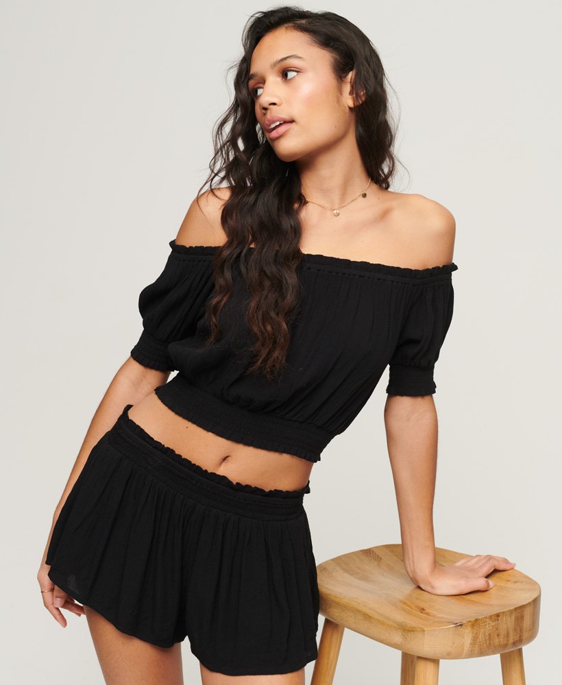 geplooide strandshorts in zwart