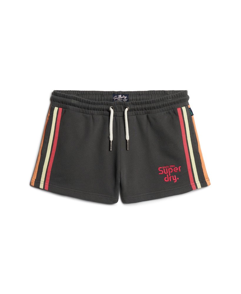 shorts met regenboogkleurige zijstreep en logo in gewassen zwart.