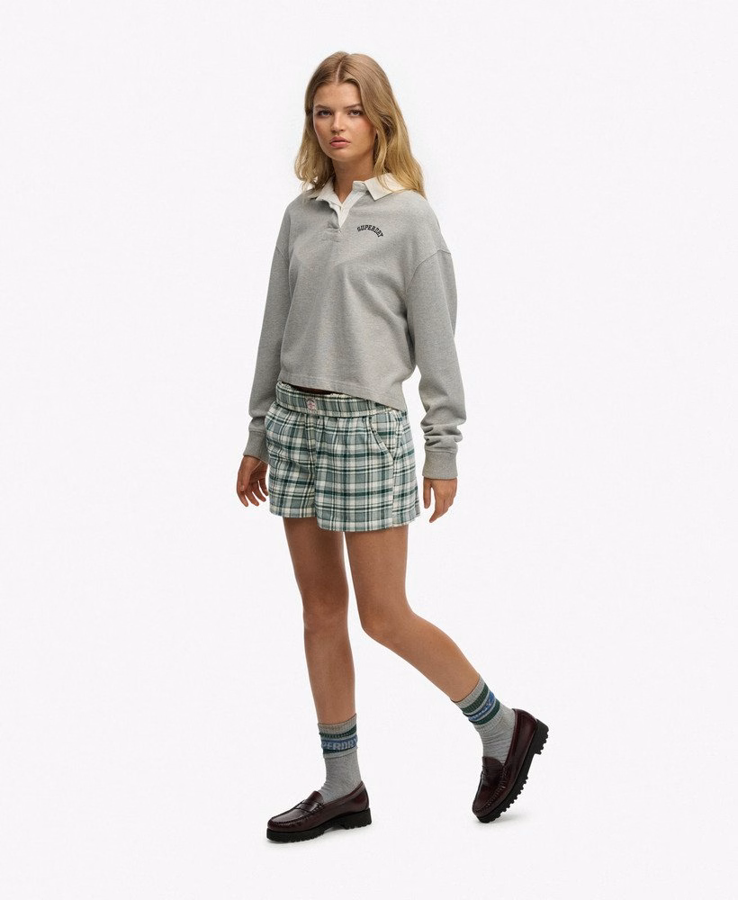 Katoenen geruite elastische shorts