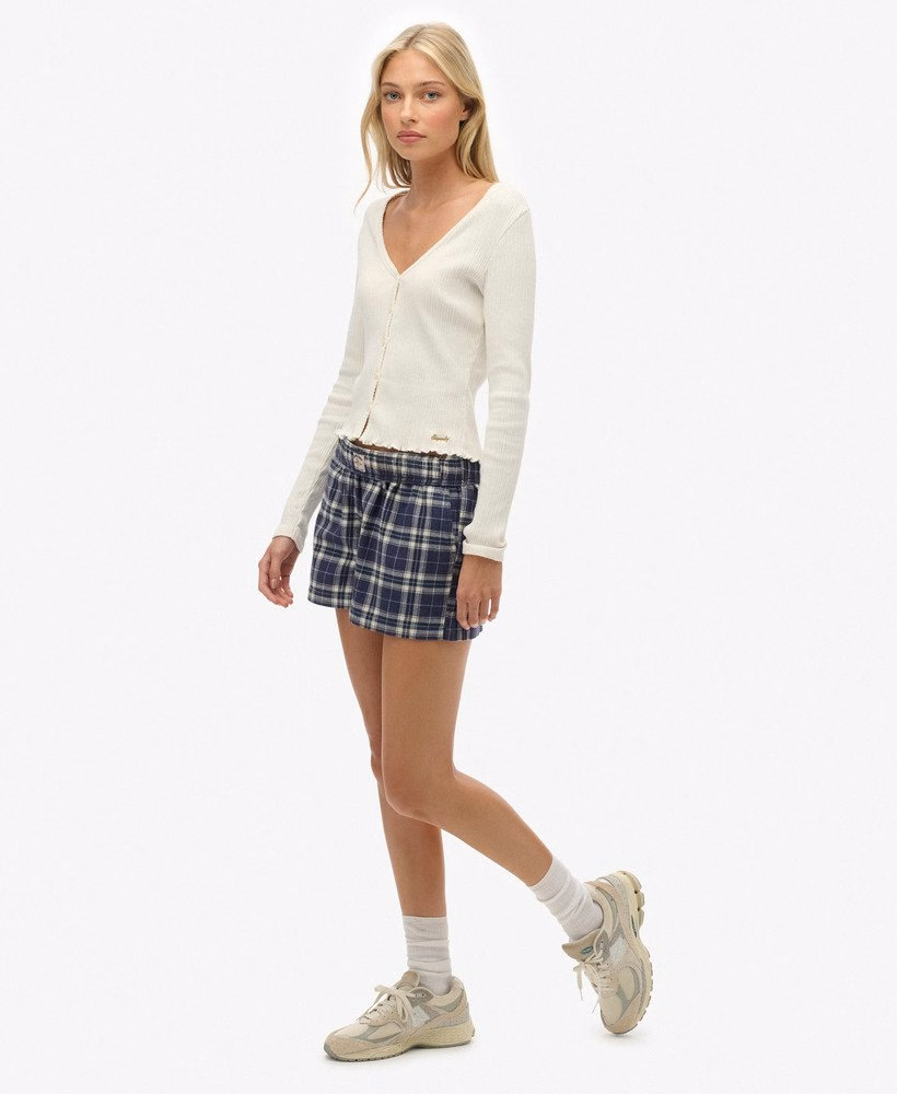 Katoenen geruite elastische shorts