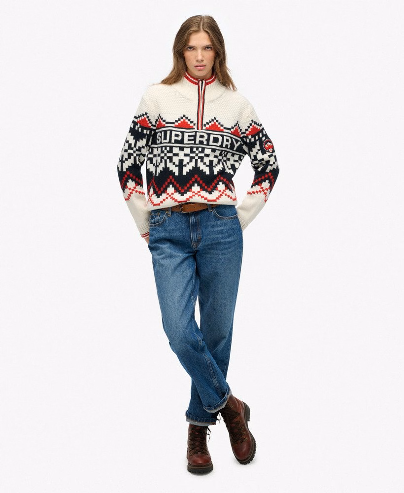 Intarsia trui met halve rits
