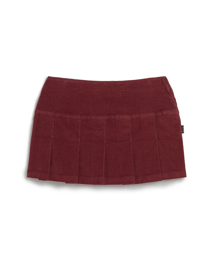 vintage geplooide minirok van corduroy in bordeauxrood.