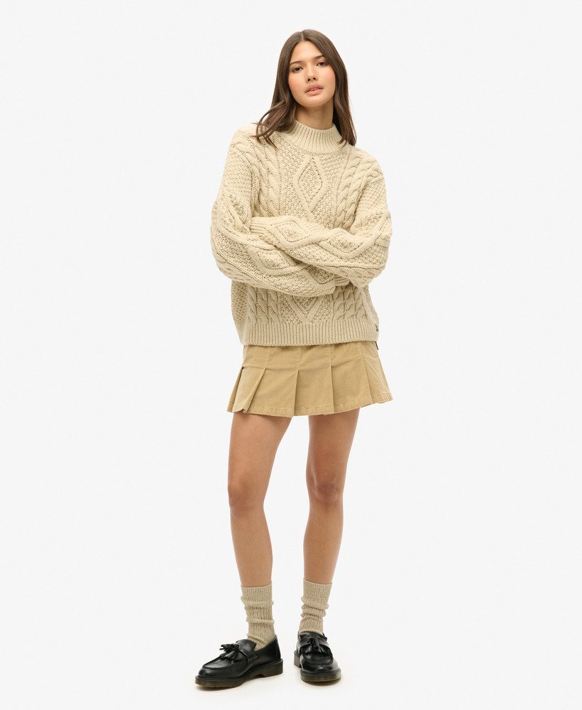 vintage corduroy geplooide minirok in stonewash-kleur.