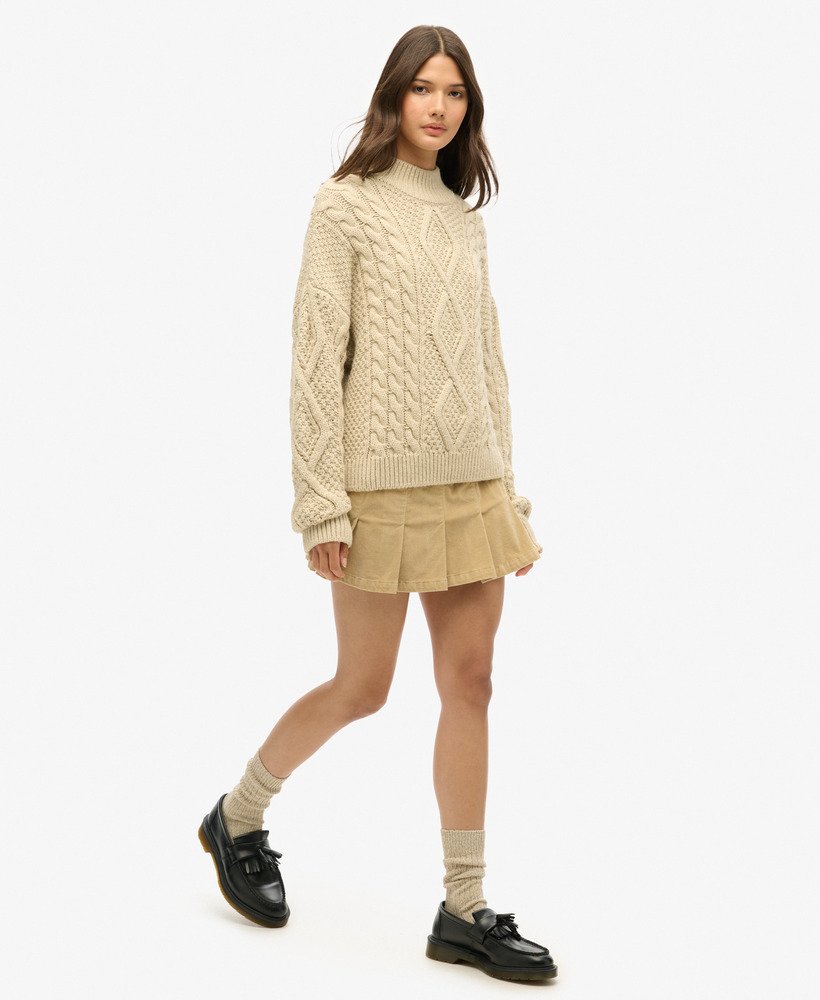 vintage corduroy geplooide minirok in stonewash-kleur.