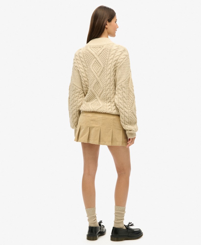 vintage corduroy geplooide minirok in stonewash-kleur.