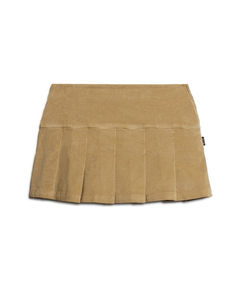 vintage corduroy geplooide minirok in stonewash-kleur.
