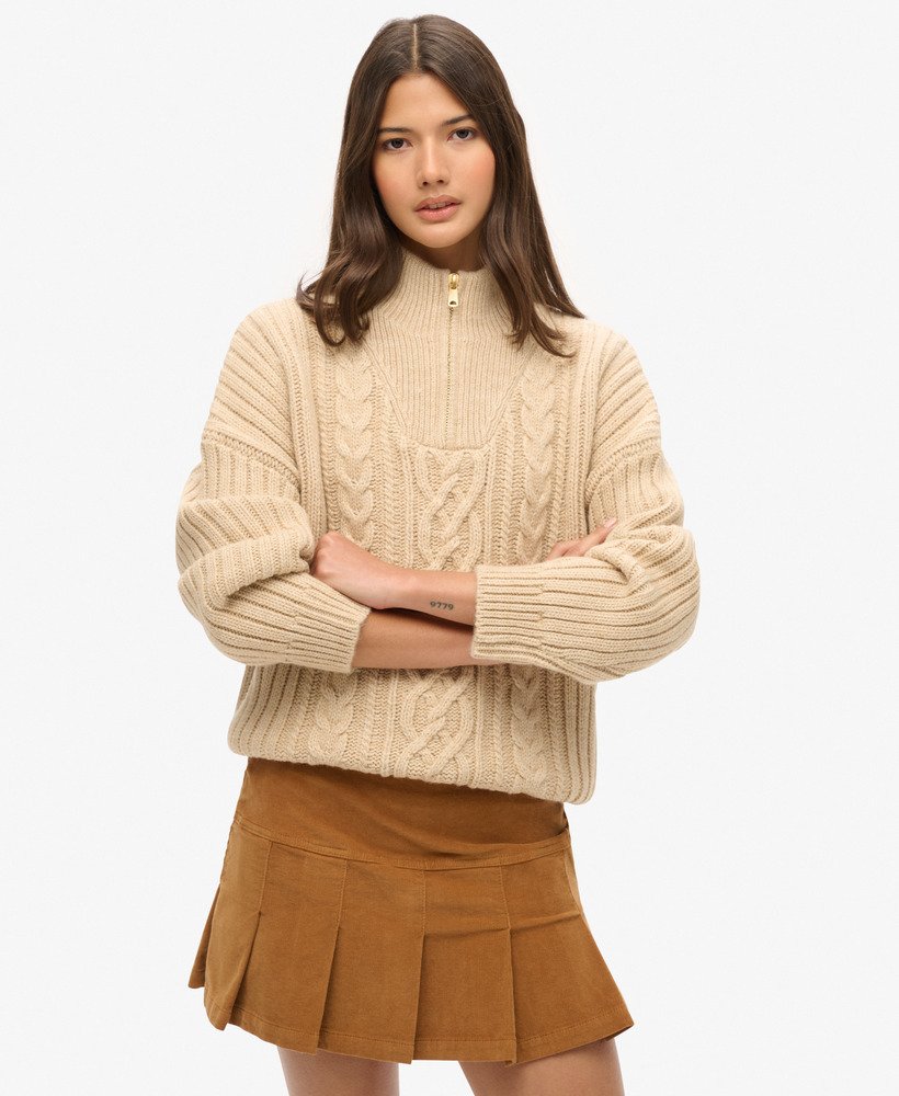 vintage corduroy geplooide minirok in caramel café