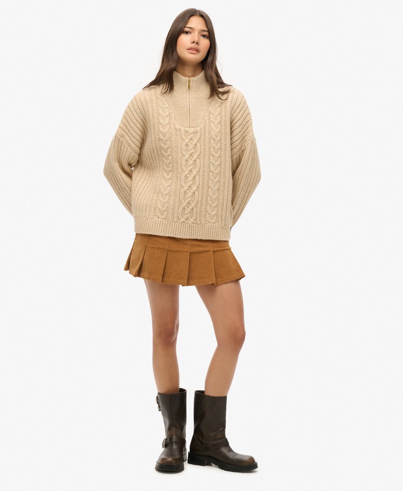 vintage corduroy geplooide minirok in caramel café