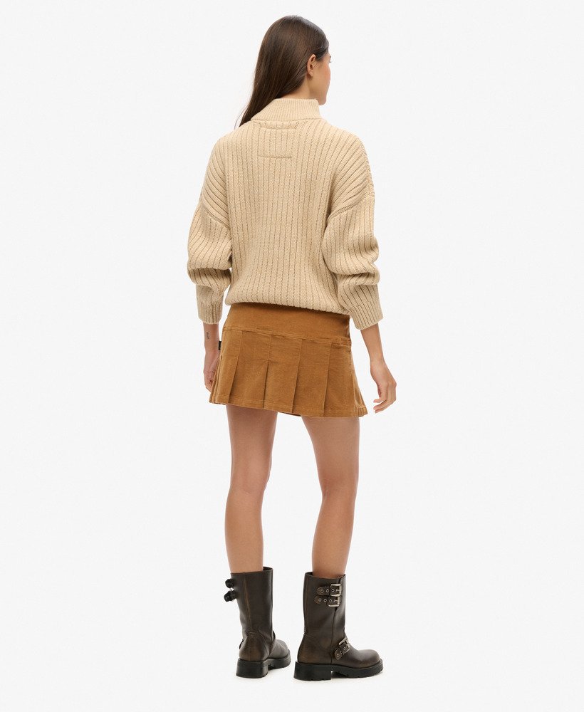vintage corduroy geplooide minirok in caramel café