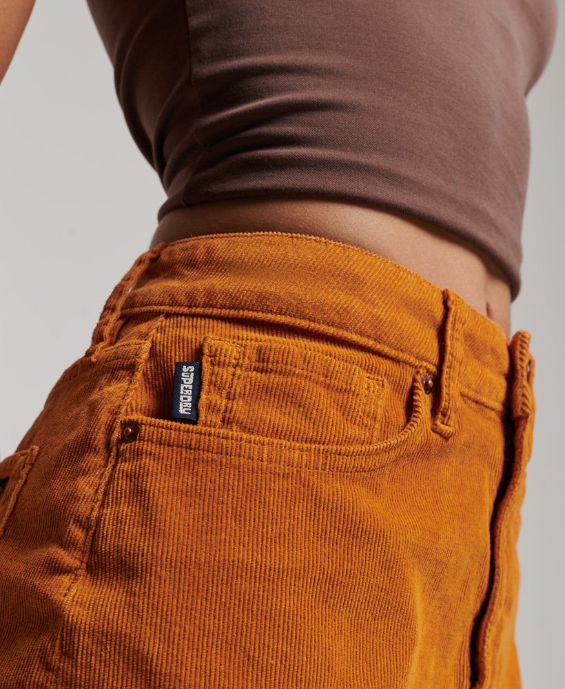 vintage corduroy minirok in pompoenkruidbruin