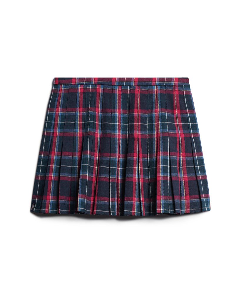 minirok met middelhoge taille en ruitpatroon in blauw-rood ruit.