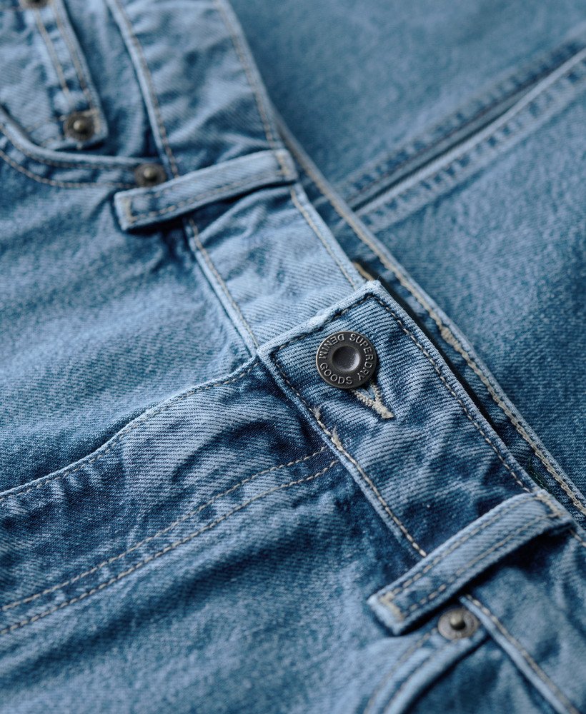 denim midi rok met cargozakken in ridley blue