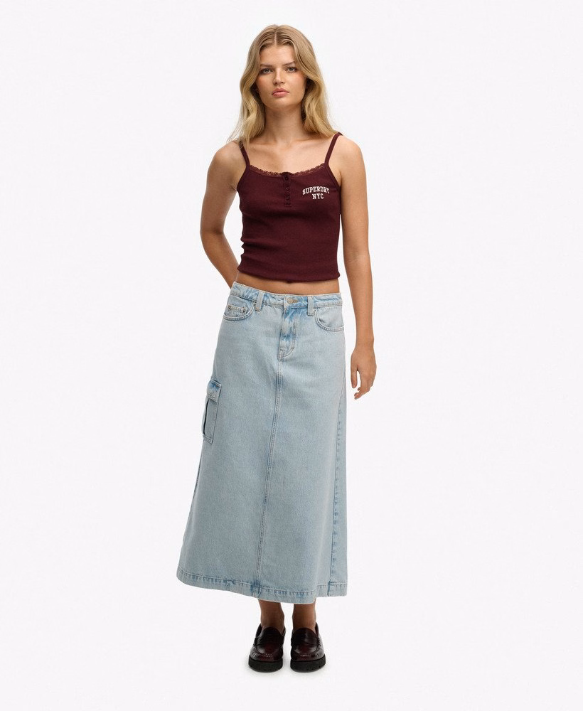 Denim cargo maxi rok