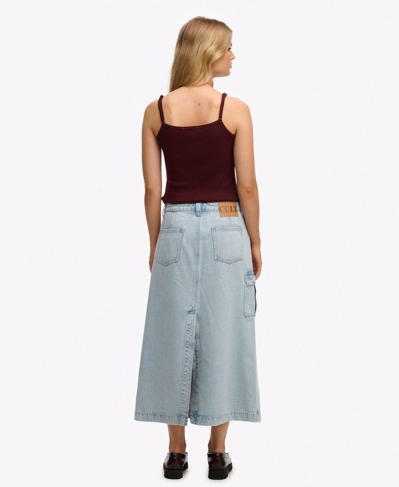 Denim cargo maxi rok