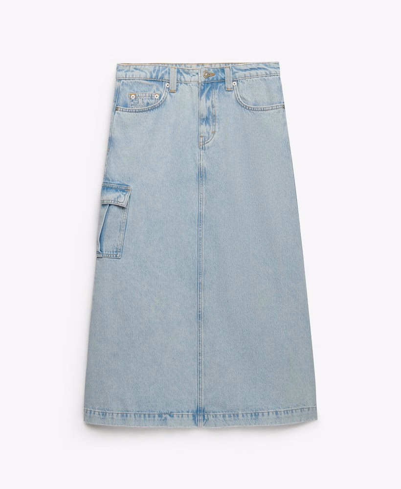 Denim cargo maxi rok