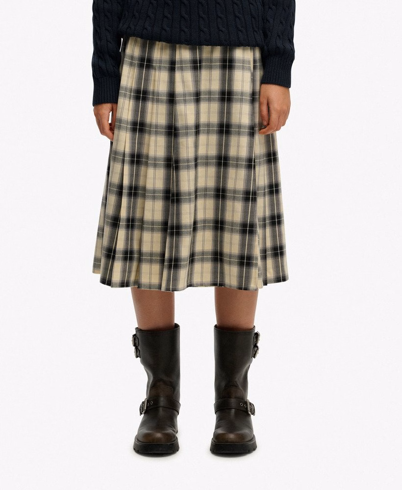 Geruite geplooide midi-rok