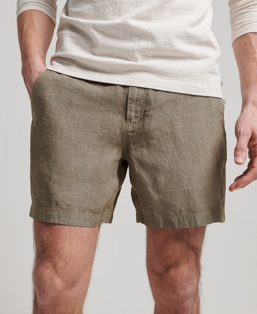 overgeverfde linnen shorts in gewassen kaki