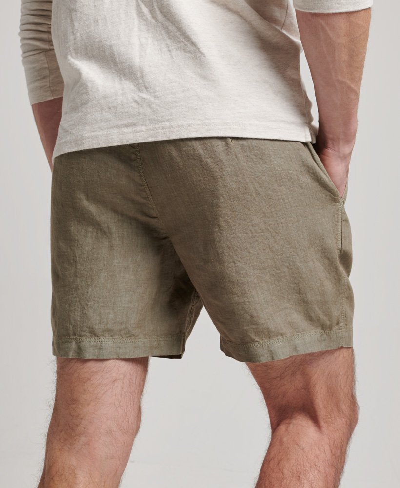 overgeverfde linnen shorts in gewassen kaki