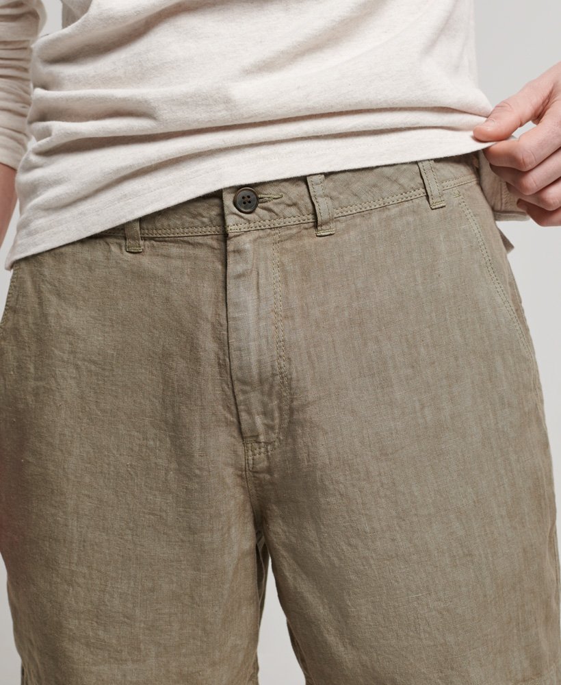 overgeverfde linnen shorts in gewassen kaki
