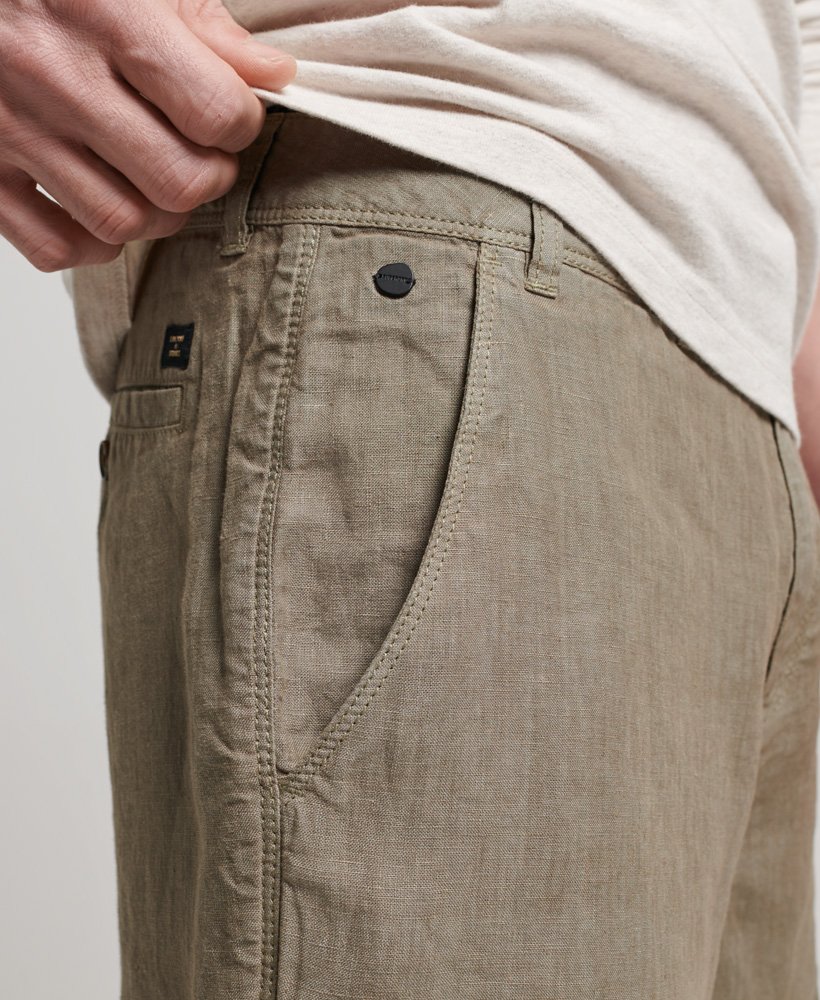 overgeverfde linnen shorts in gewassen kaki