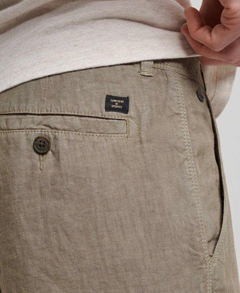 overgeverfde linnen shorts in gewassen kaki