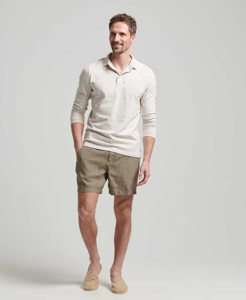 overgeverfde linnen shorts in gewassen kaki