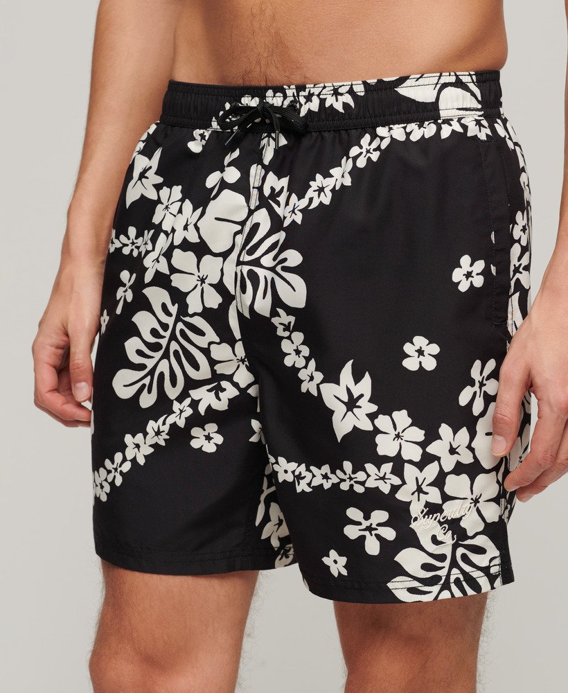 gerecyclede zwembroek met hawaïaanse print van 43 cm in surf school black
