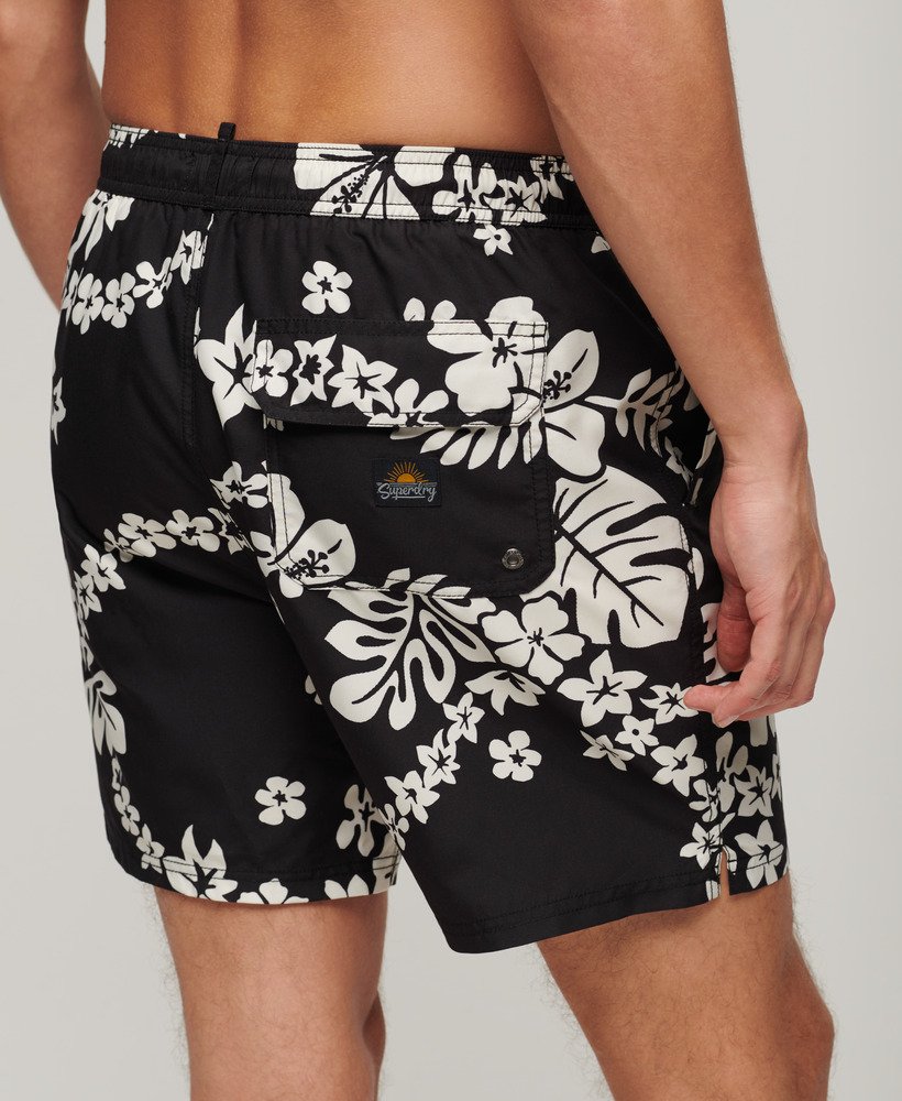 gerecyclede zwembroek met hawaïaanse print van 43 cm in surf school black