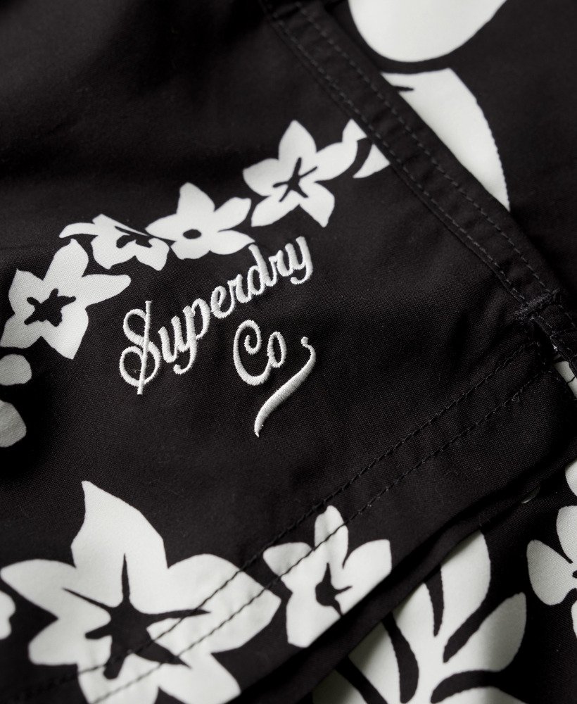 gerecyclede zwembroek met hawaïaanse print van 43 cm in surf school black