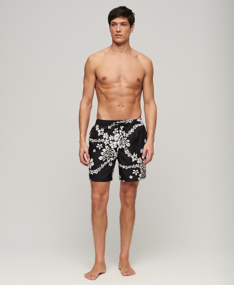 gerecyclede zwembroek met hawaïaanse print van 43 cm in surf school black