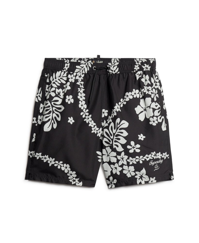 gerecyclede zwembroek met hawaïaanse print van 43 cm in surf school black